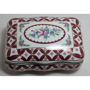 Porcelain Keepsake Trinket Box - Design 2003 Limited Edition Floral Red EUC